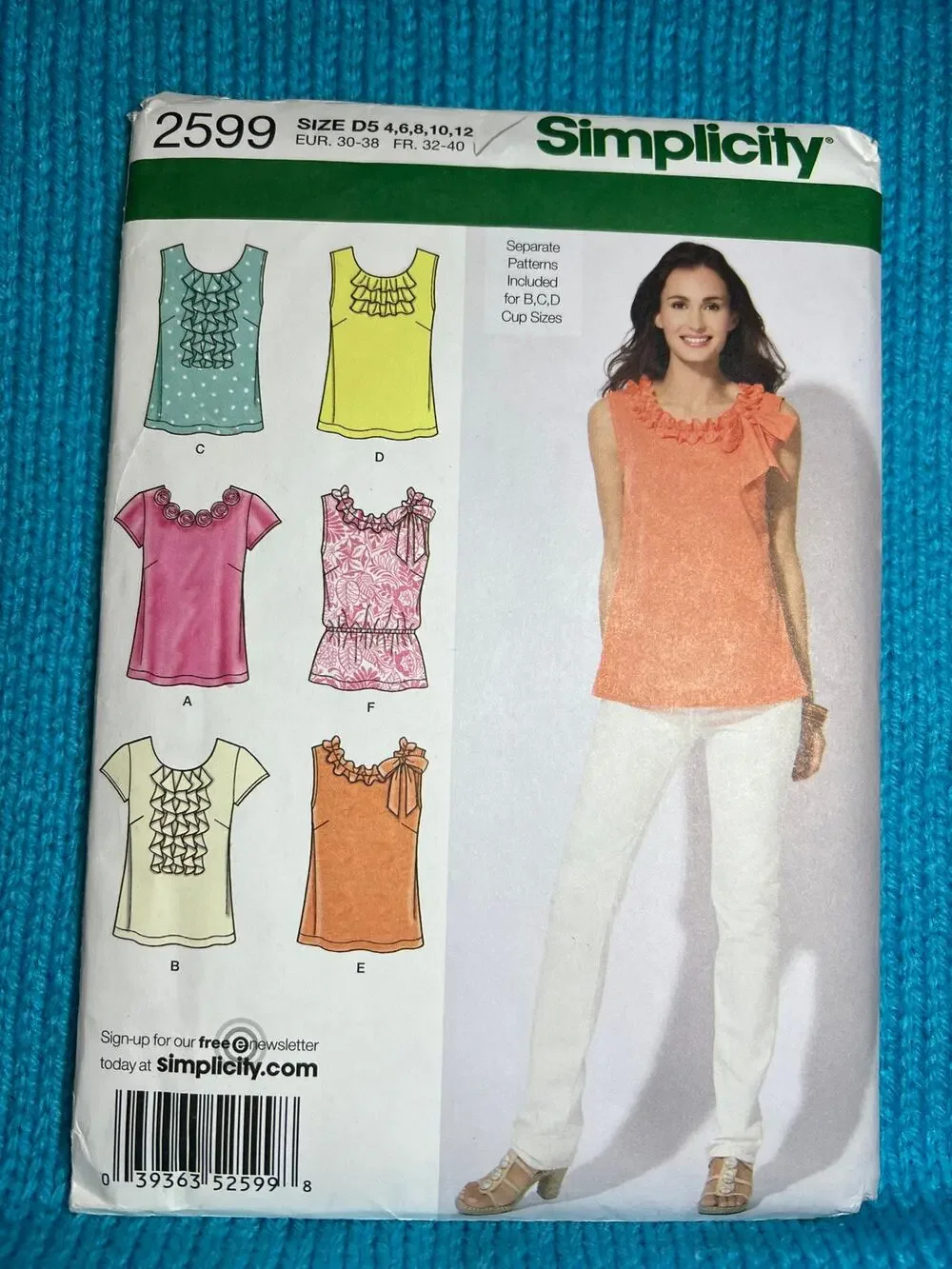 Simplicity 2599 pattern sleeveless top ruffles size 4 6 8 10 12